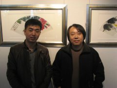 青年画家李笑天与国画大师娄师白合作扇面展