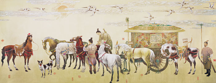 待巡图（秦始皇七名马）-400cm×130cm-2008年修改